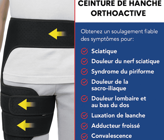 Ceinture Soutien Lombaire & Hanche OrtoActive™| Soulage Douleurs du Dos, du Bassin et Sciatique – Ajustable et Discrète