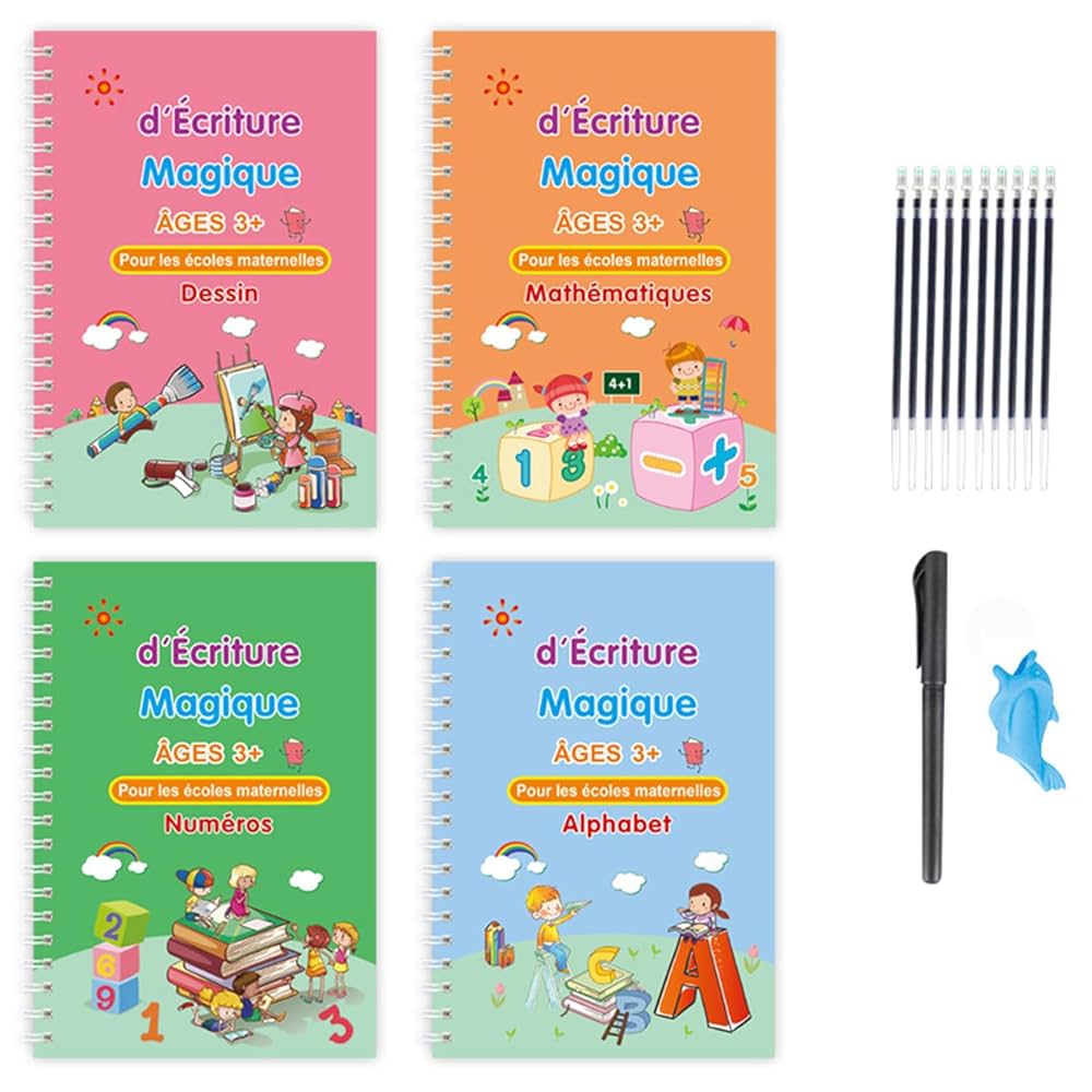 Pack Cahiers Magiques Réutilisables + Stylo – Apprentissage Écriture Enfant + Ardoise Numérique Offerte”